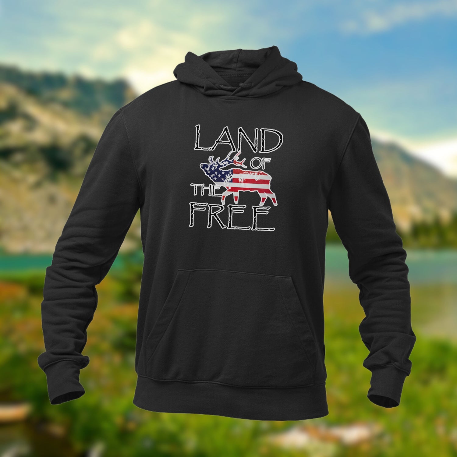 Elk Hunting Hoodie - Land of the Free - Patriotic