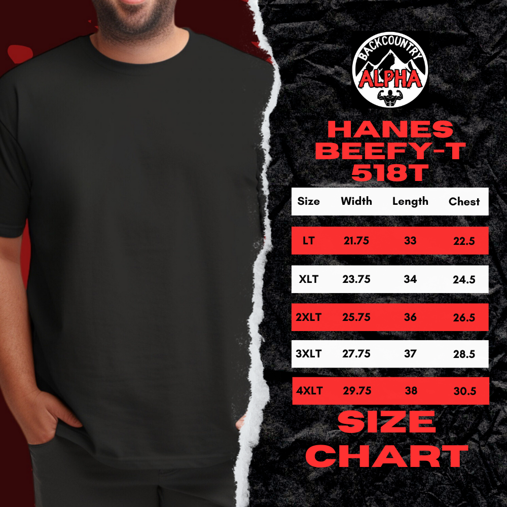 Hanes Beefy-T 518T Size Chart