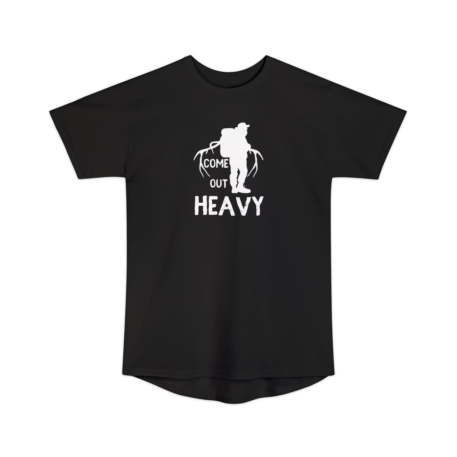 Athletic tall elk hunting t-shirt, color black, back design placement