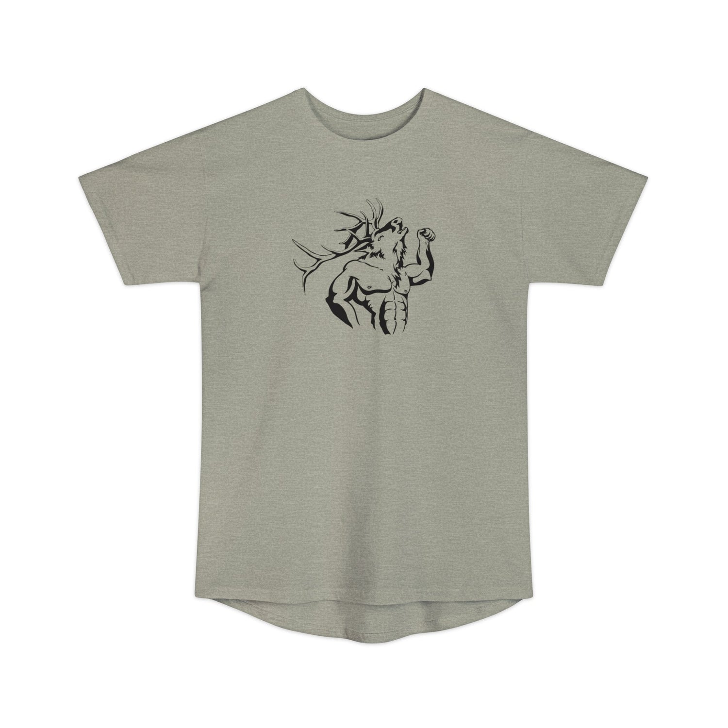 Athletic tall elk hunting t-shirt, color light grey, front design placement