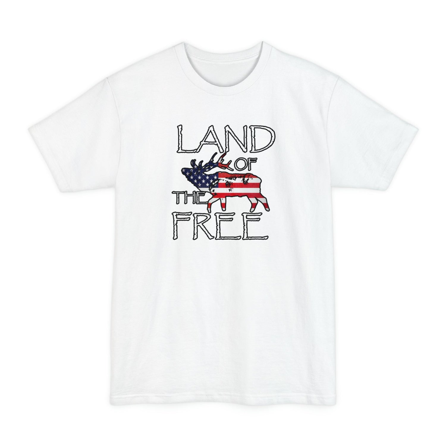 Big and tall patriotic elk hunting t-shirt, color white, front design placement