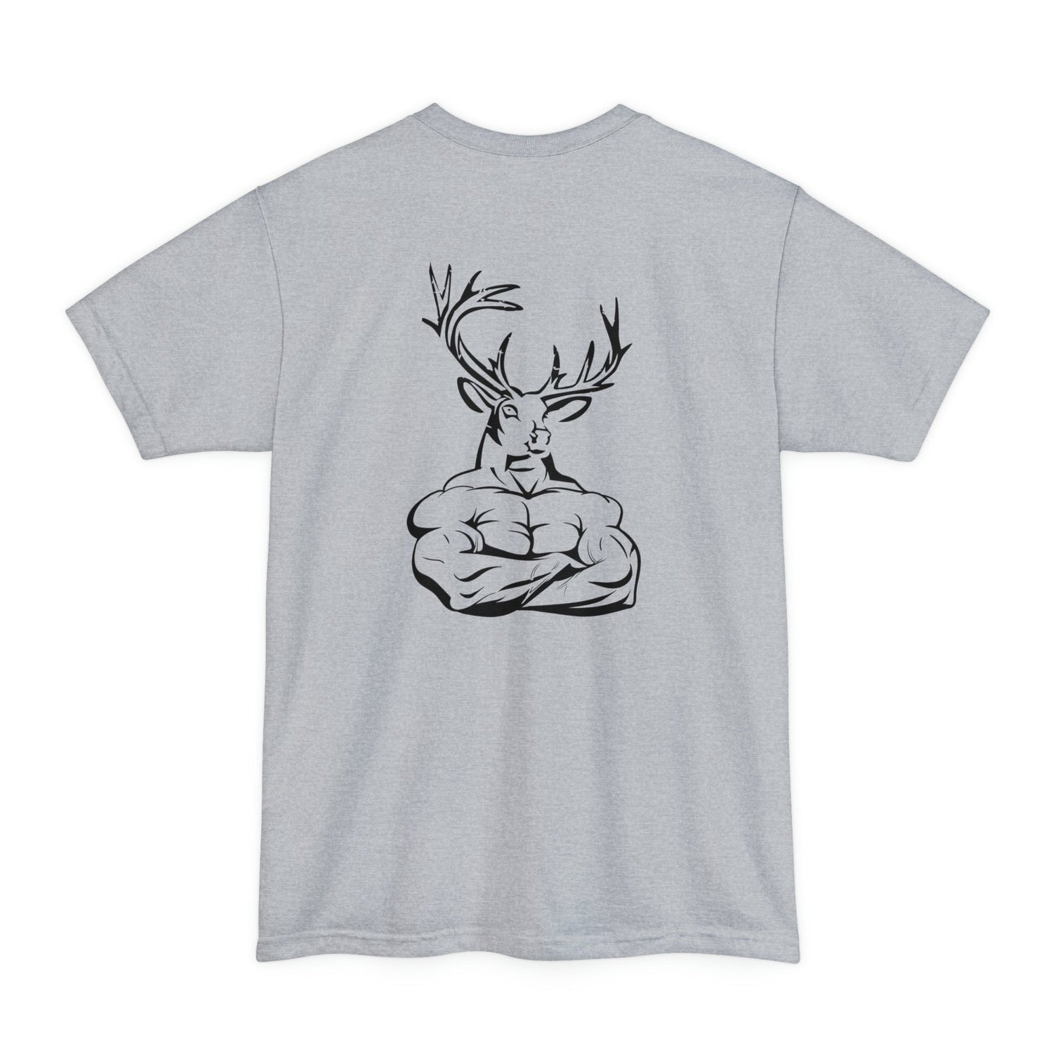 Big and tall deer hunting t-shirt, color light grey, front design placement