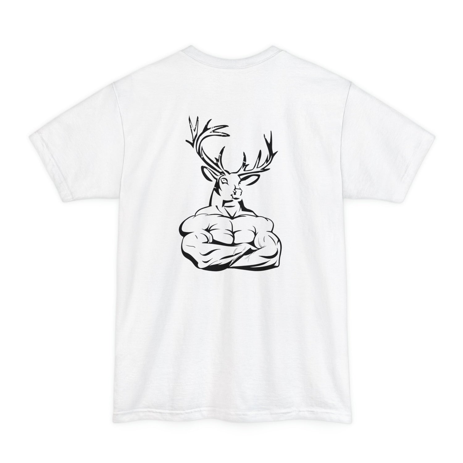 Big and tall deer hunting t-shirt, color white, front design placement