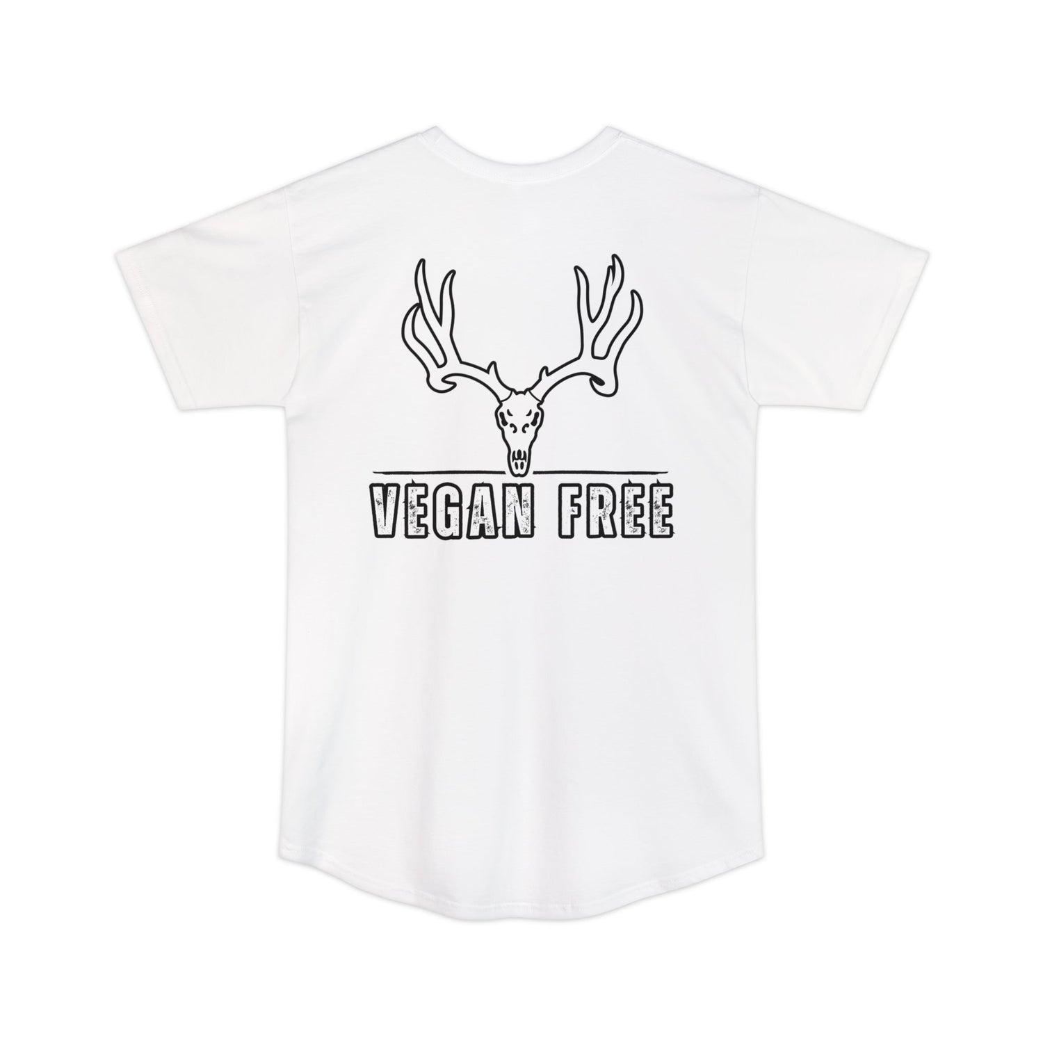 Athletic tall deer hunting t-shirt, color white, back design placement