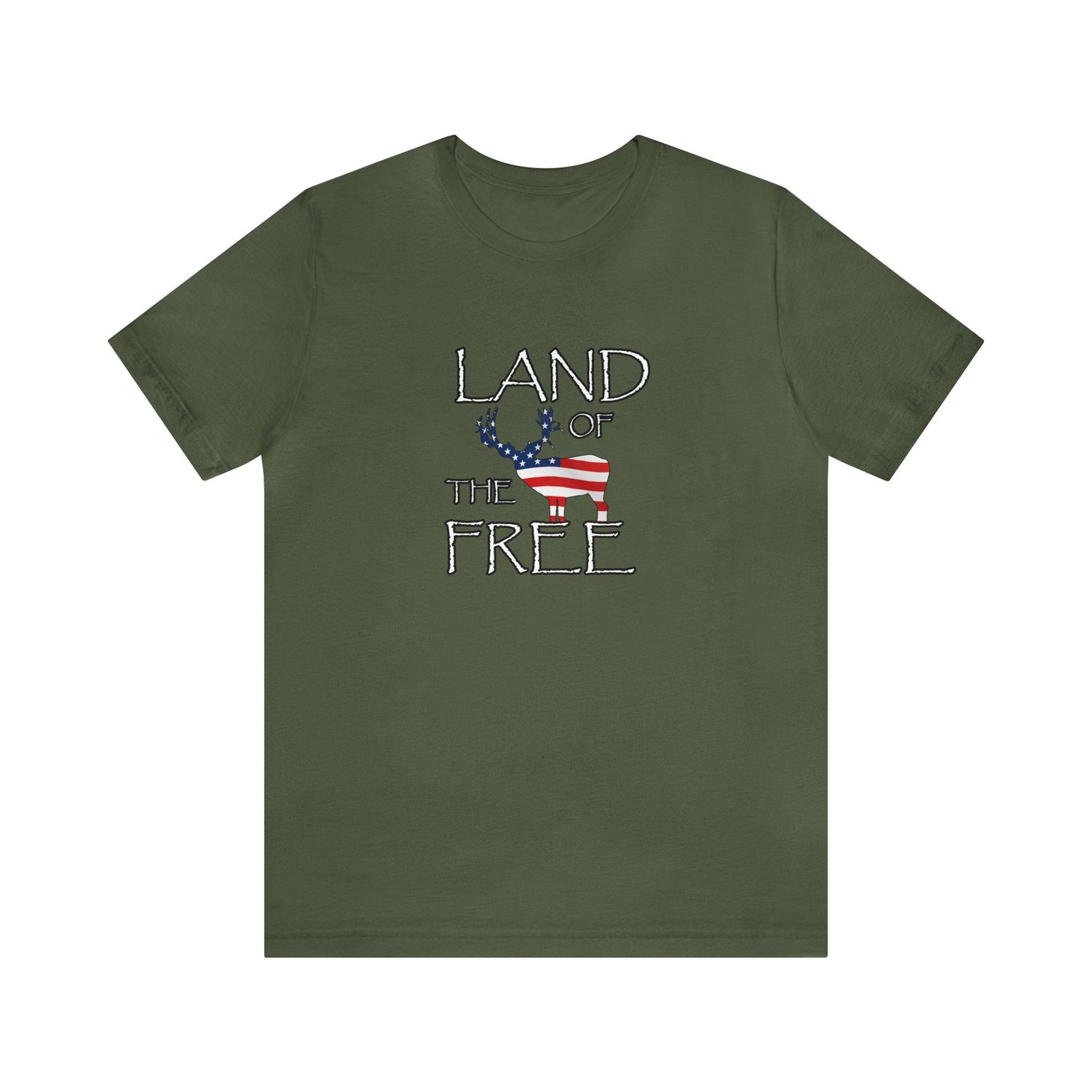 Western deer hunting t-shirt, color military green, back design placement