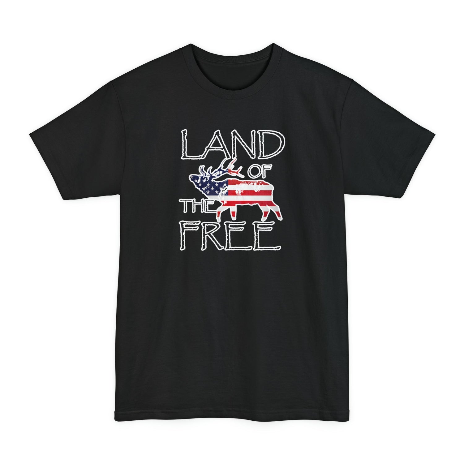 Big and tall patriotic elk hunting t-shirt, color black, front design placement