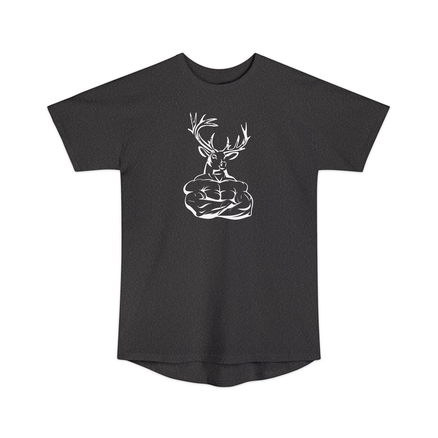 Athletic tall deer hunting t-shirt, color dark grey, front design placement