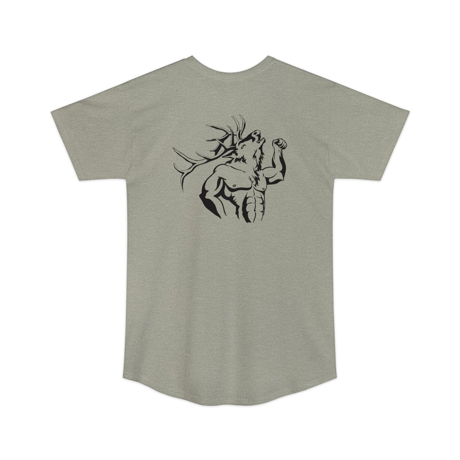 Athletic tall elk hunting t-shirt, color light grey, back design placement