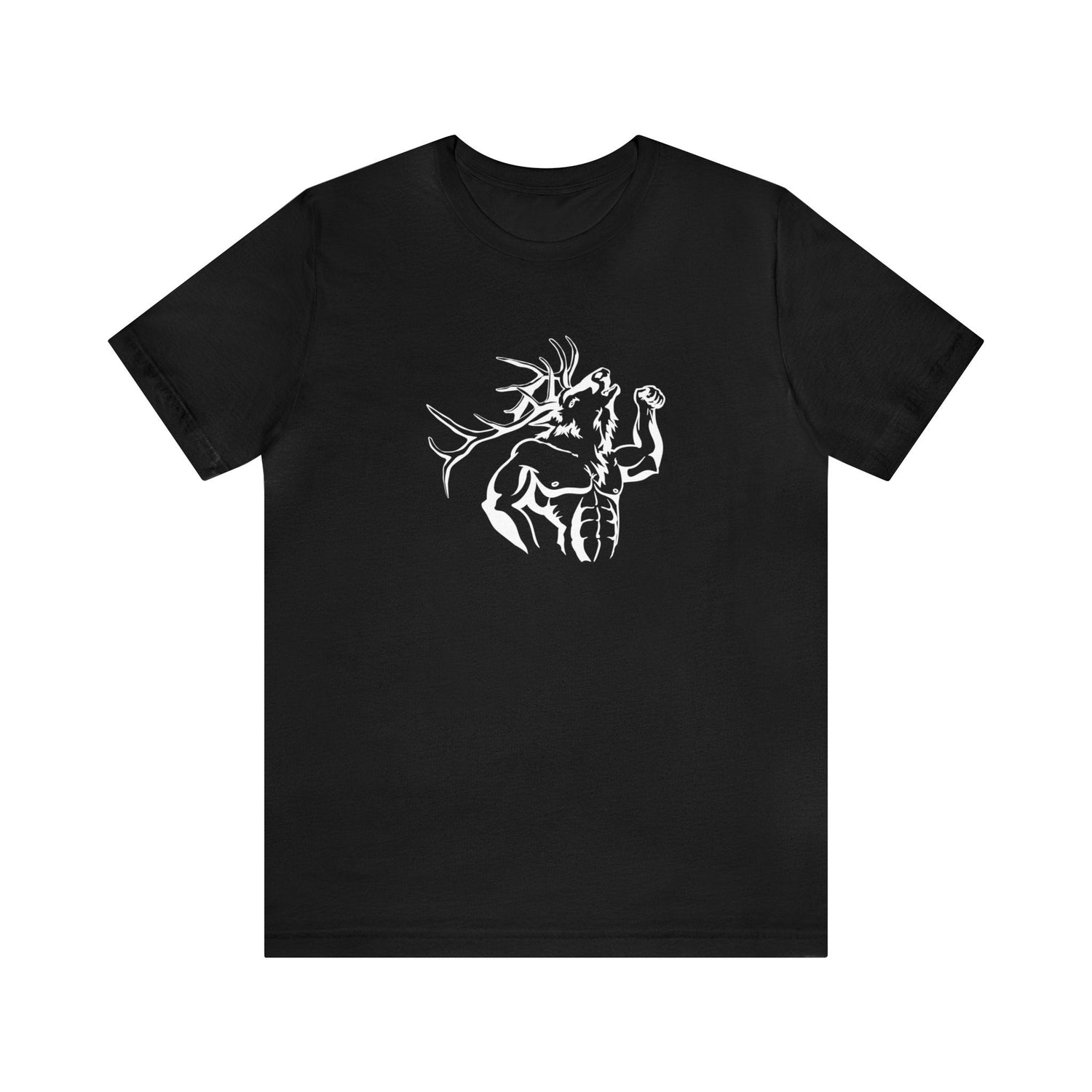 Western elk hunting t-shirt, color black, front design placement
